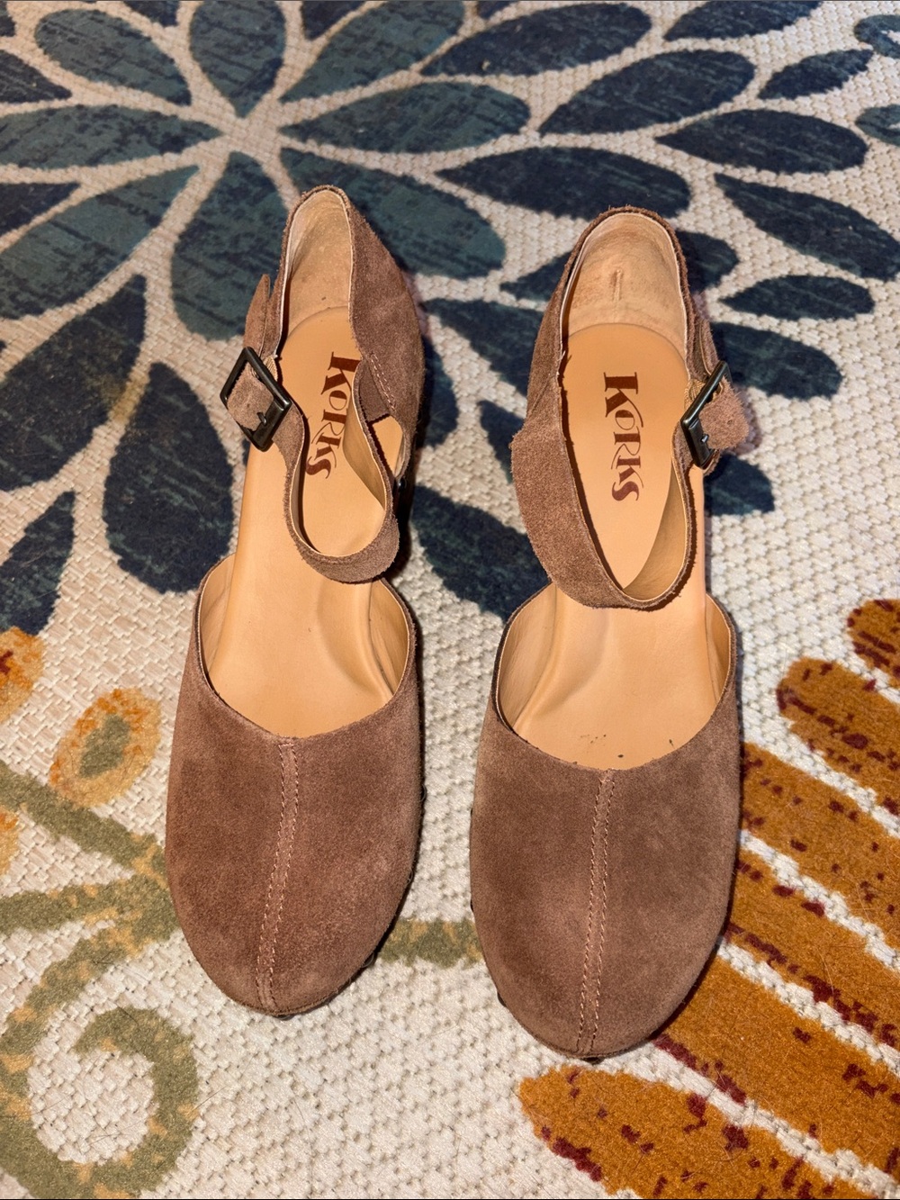 Kork-Ease Brown Suede Ankle-Strap sandals size 9.5